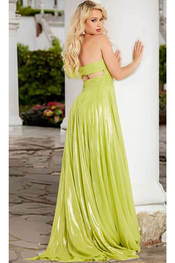 Jovani 37254 - Metallic Chiffon Floral Applique Sheath Dress - Prom