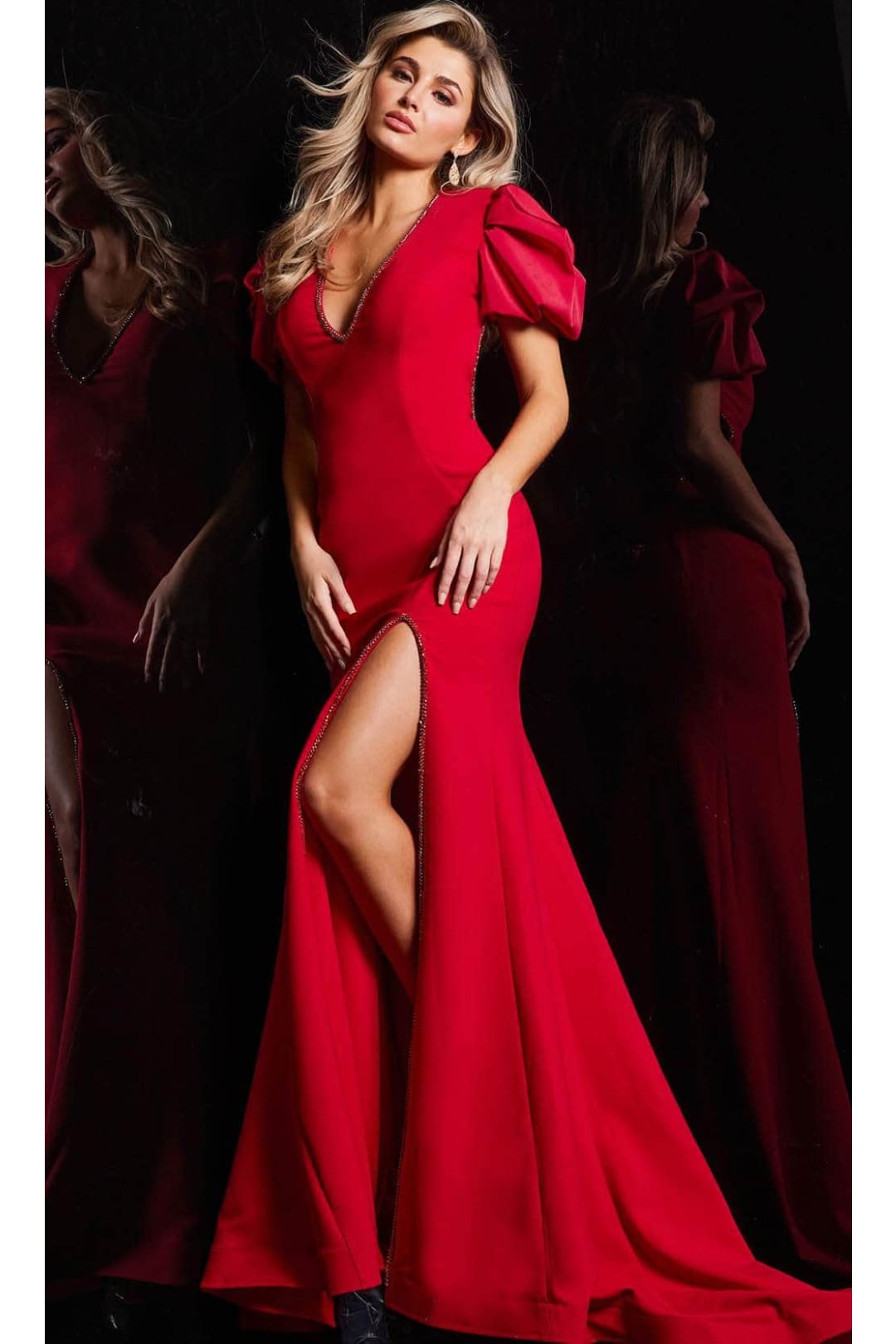 Jovani 37272 - Elegant V-neck prom gown with beaded trim. - Prom