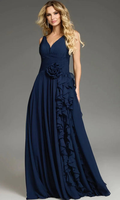 Sleeveless Satin Ruffle A-Line Evening Gown By Jovani 37374