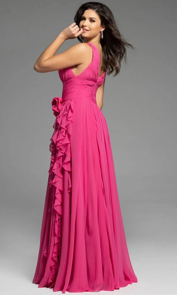 Jovani 37374 - Sleeveless Ruffle Evening Gown in Hot Pink