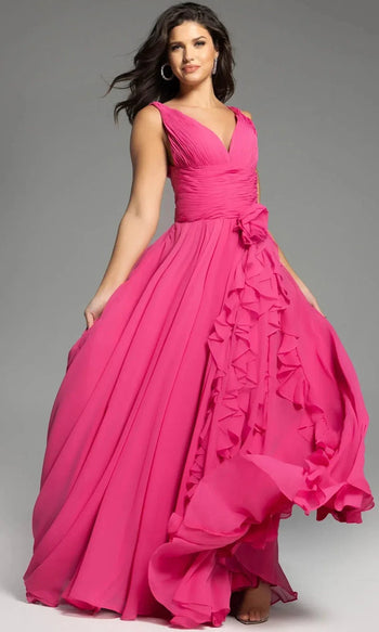 Jovani 37374 - Sleeveless Ruffle Evening Gown in Hot Pink