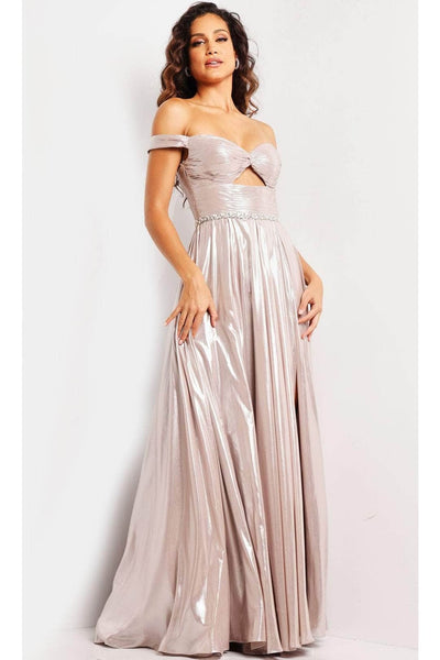 Jovani 37381 - Elegant Pleated Metallic Prom Gown - Prom