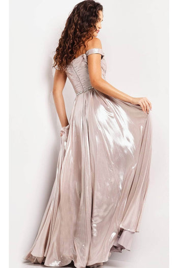 Jovani 37381 - Elegant Pleated Metallic Prom Gown - Prom