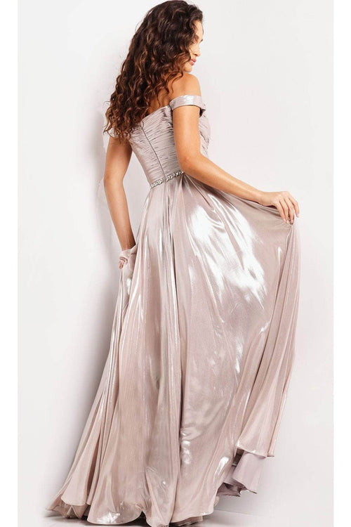 Jovani 37381 - Elegant Pleated Metallic Prom Gown - Prom