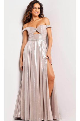 Jovani 37381 - Elegant Pleated Metallic Prom Gown