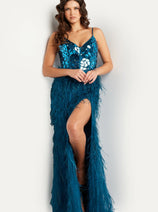 Jovani 37435 Cut Glass Embellished Bodice Feather Prom Evening Gown