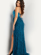 Jovani 37435 Cut Glass Embellished Bodice Feather Prom Evening Gown