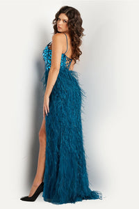 Jovani 37435 Cut Glass Embellished Bodice Feather Prom Evening Gown - Dress