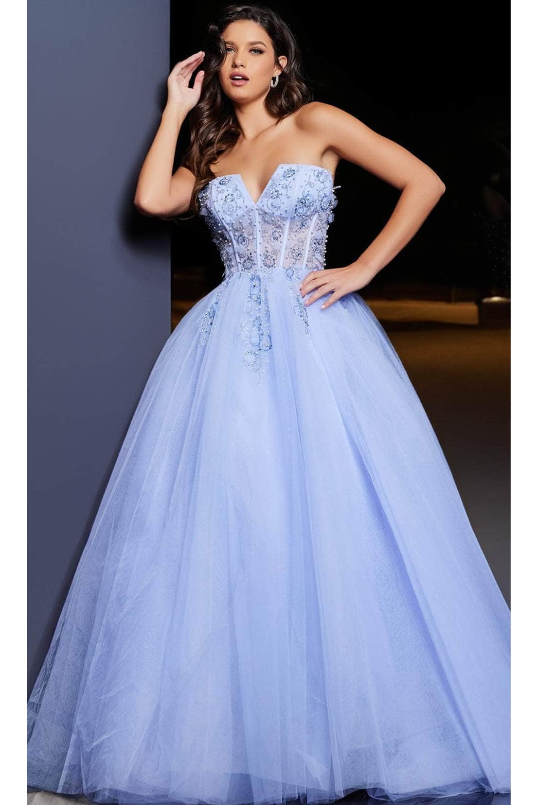 Jovani 37460 -V-Neck Appliqued Ball Gown - Prom