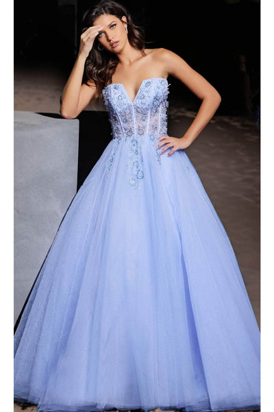 Jovani 37460 -V-Neck Appliqued Ball Gown - Prom