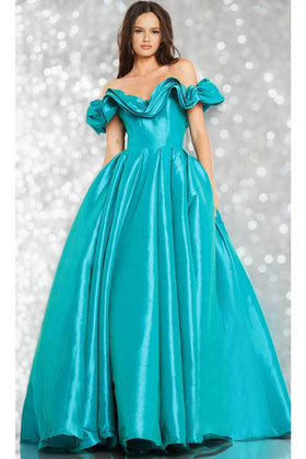 Jovani 37476 - Ruffled Off Shoulder Ballgown