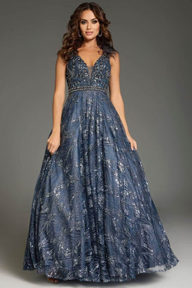 Jovani 37551 - V-Shaped Open Back Sleeveless Prom Gown