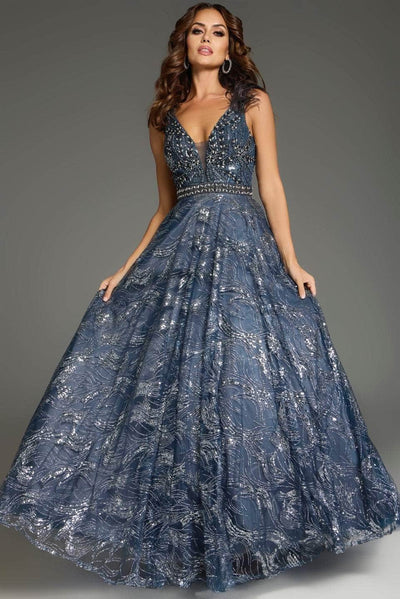 Jovani 37551 - V-Shaped Open Back Sleeveless Prom Gown