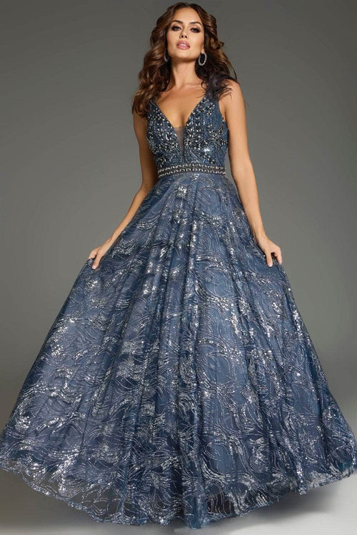 Jovani 37551 - V-Shaped Open Back Sleeveless Prom Gown