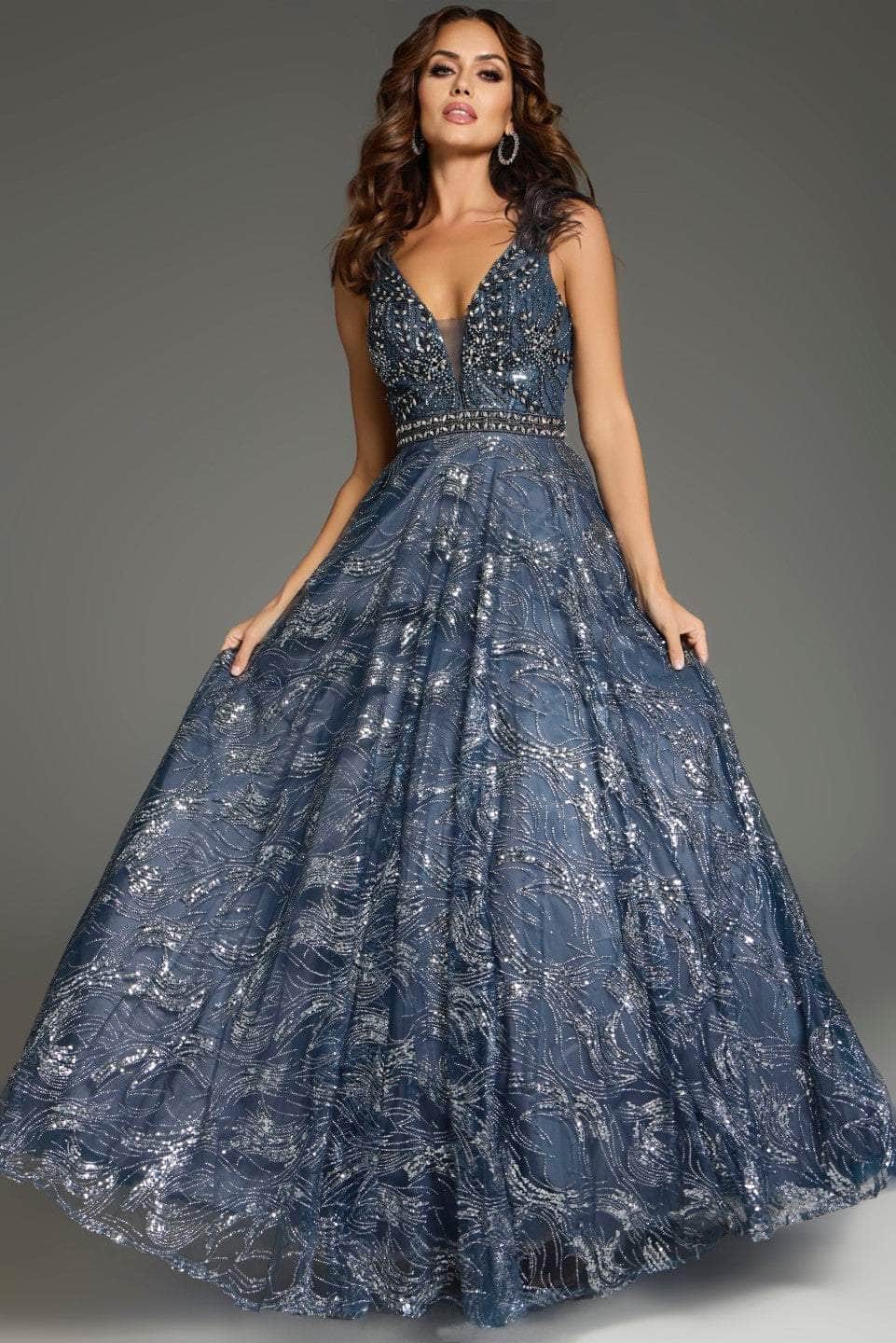 Jovani 37551 - V-Shaped Open Back Sleeveless Prom Gown
