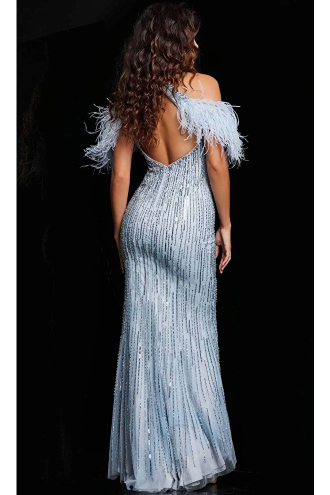 Jovani 37563 Beaded Fringe Long Dress