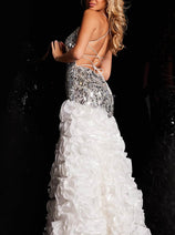 Jovani 37588 - Ruffle Detail Trumpet Prom Gown