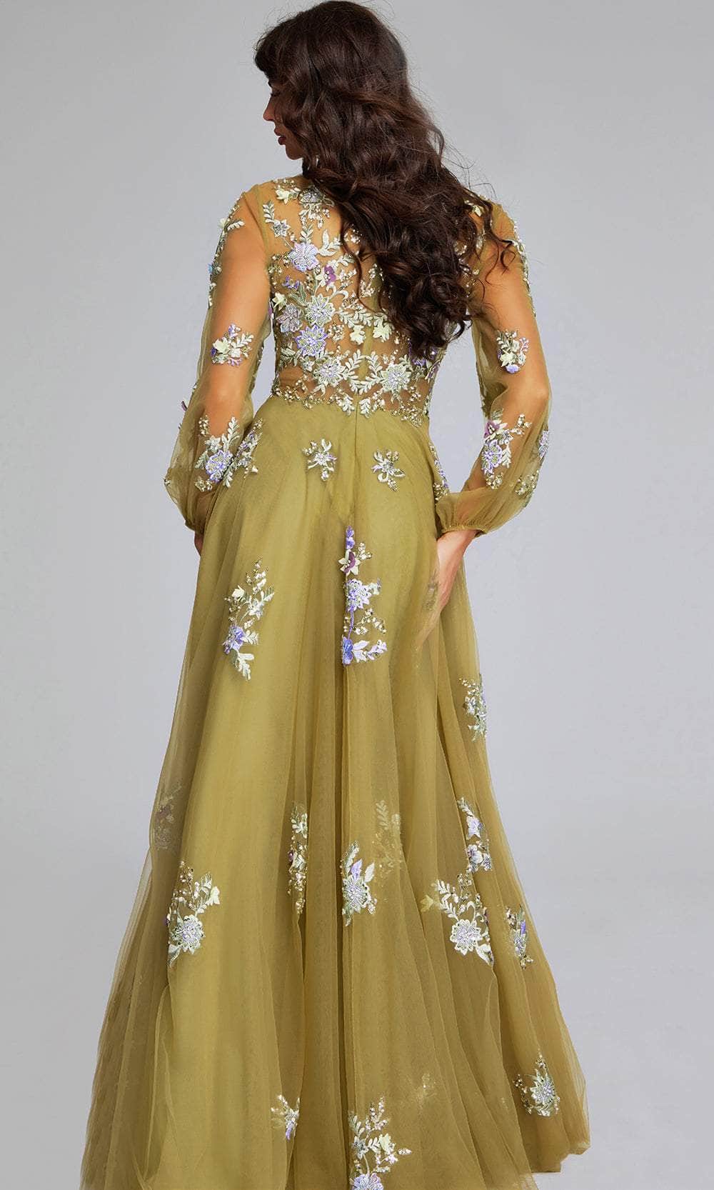 Jovani 37607 - Evening Gown with Sheer Bishop Sleeves and Appliqué Details - Prom