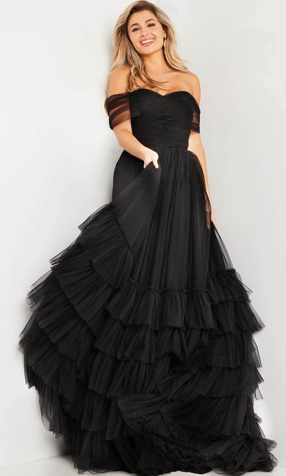 Jovani 37608 - Tulle Ballgown with Off-Shoulder Design - Prom