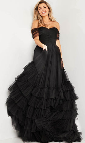 Jovani 37608 - Tulle Ballgown with Off-Shoulder Design