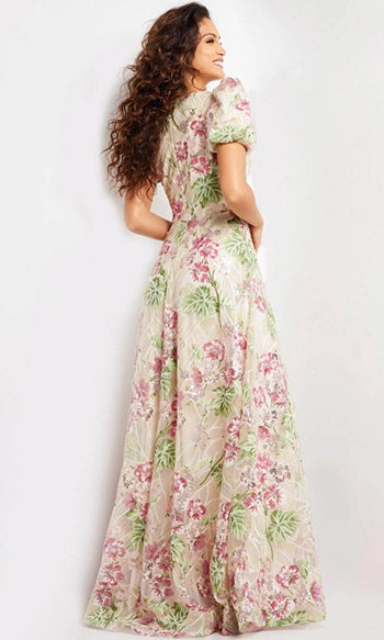 Jovani 37636 - Plunging Floral Sheath Long Dress - Prom