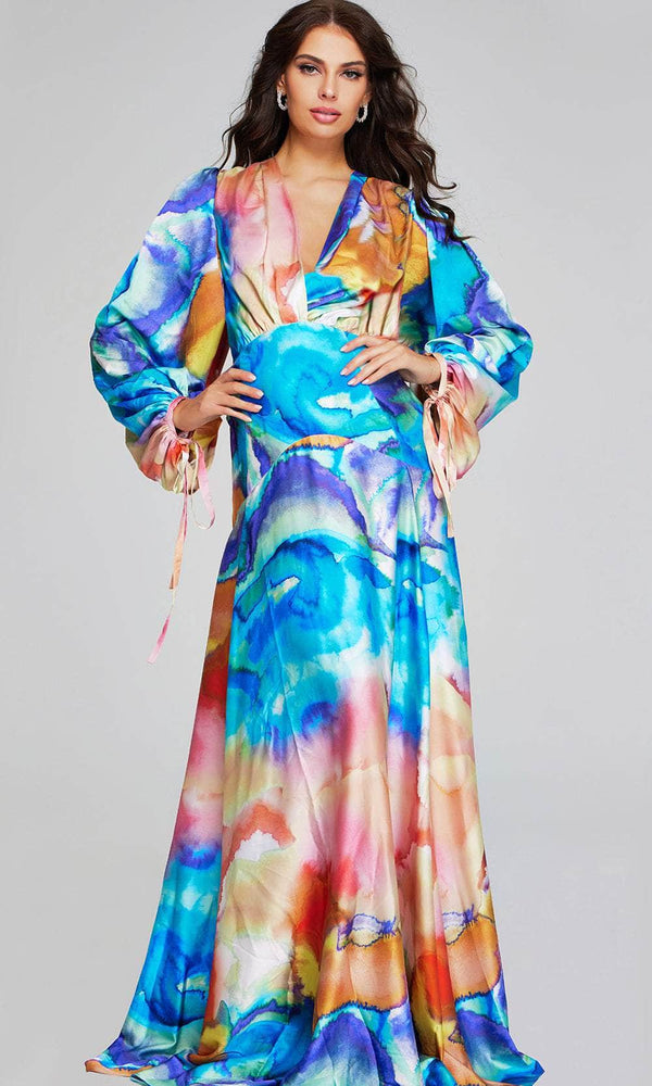 Jovani 37669 - Multicolor Evening Gown Featuring Surplice V-Neckline - Prom