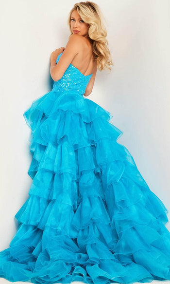 Jovani 37689 - Asymmetrical Neck Sequin Evening Gown - Prom