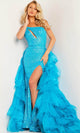 Jovani 37689 - Asymmetrical Neck Sequin Evening Gown - Prom