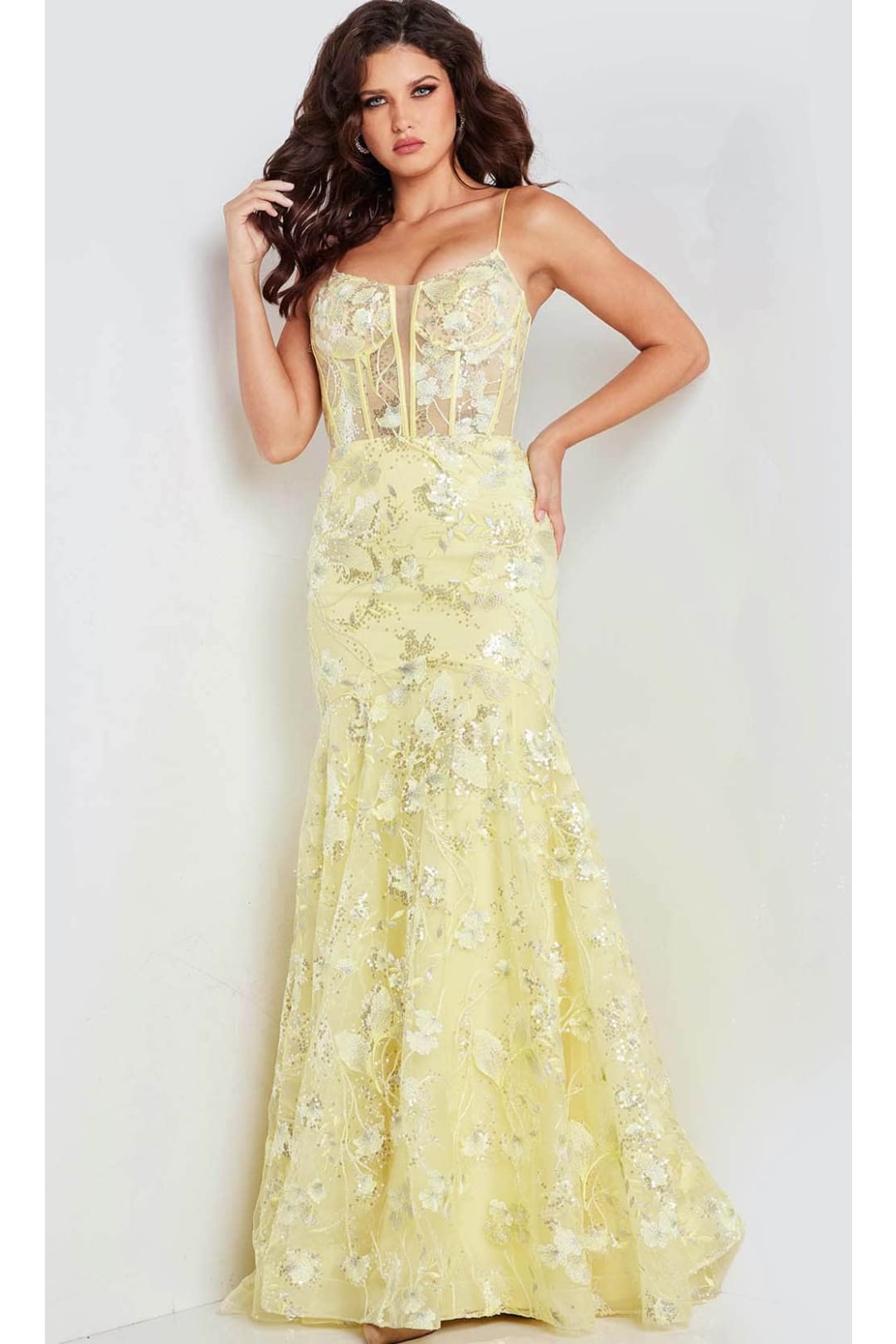 Jovani 38004 - Floral Embroidered Prom Gown - Prom