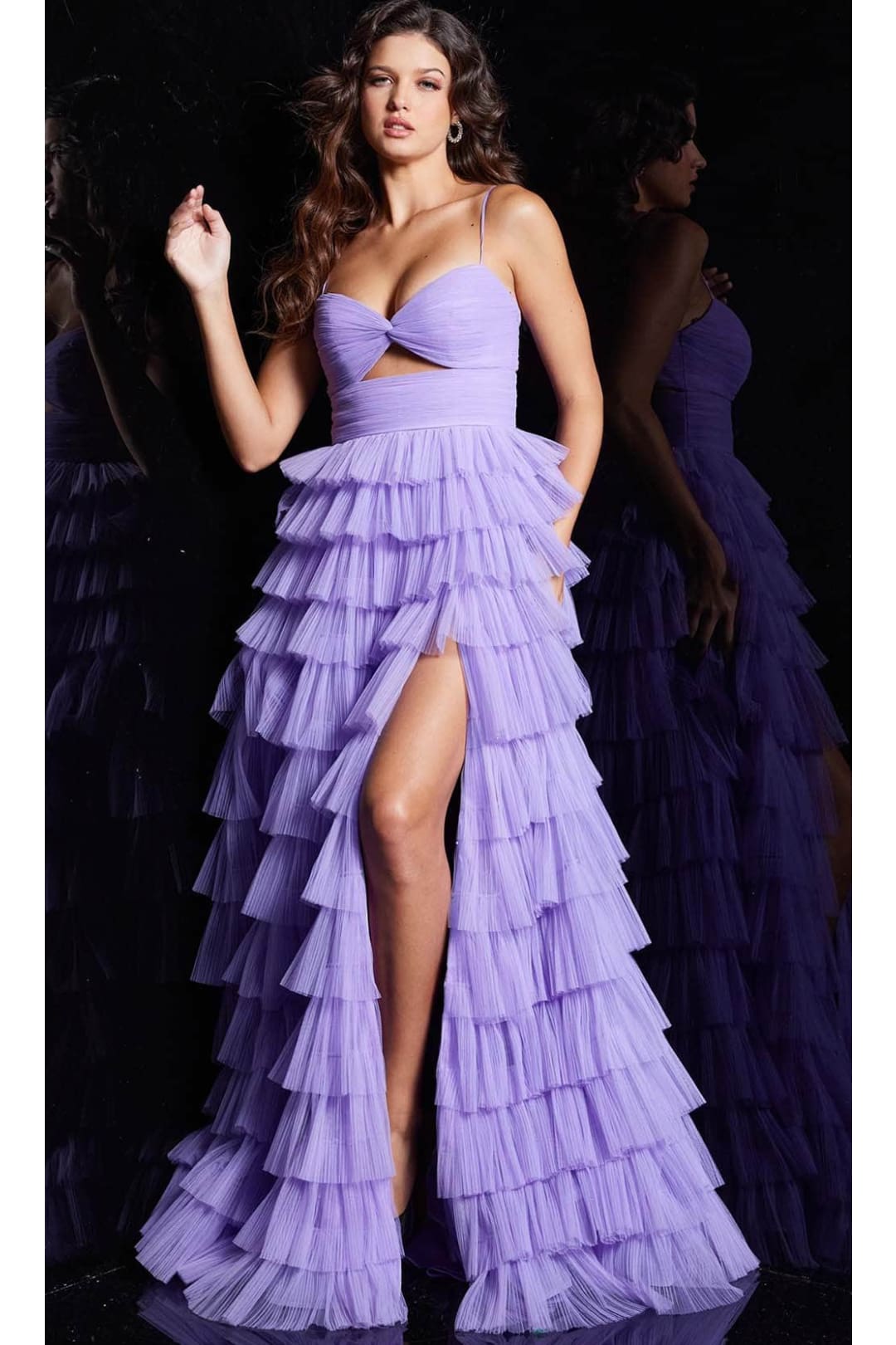 Jovani 38290 - Ruffled Tulle Prom Dress With Slit - Prom