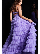 Jovani 38290 - Ruffled Tulle Prom Dress With Slit