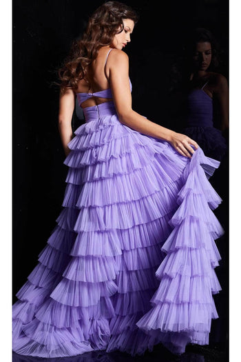 Jovani 38290 - Ruffled Tulle Prom Dress With Slit - Prom