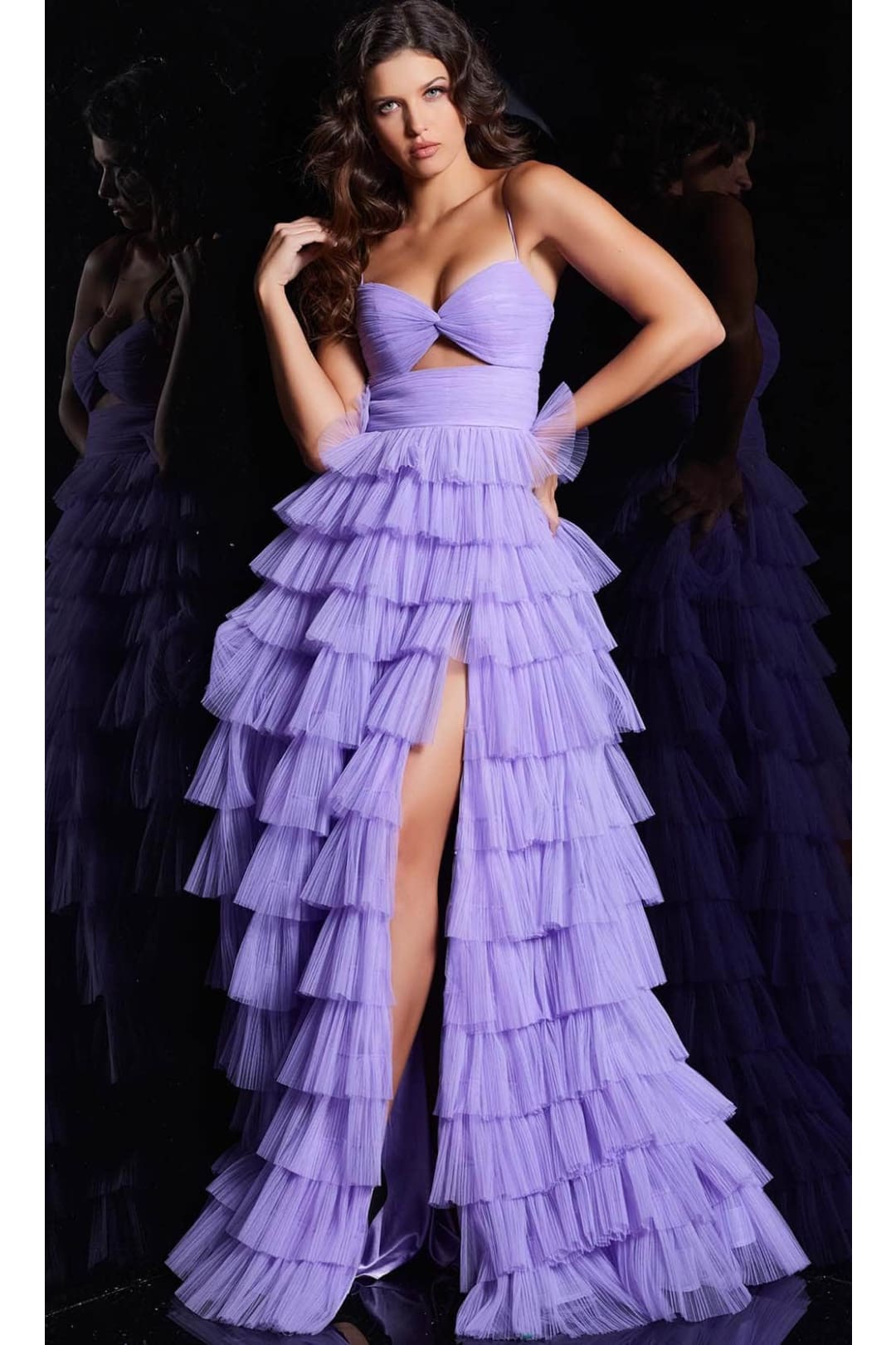 Jovani 38290 - Ruffled Tulle Prom Dress With Slit - Prom