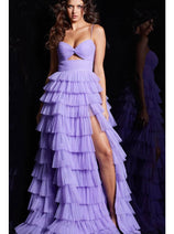 Jovani 38290 - Ruffled Tulle Prom Dress With Slit