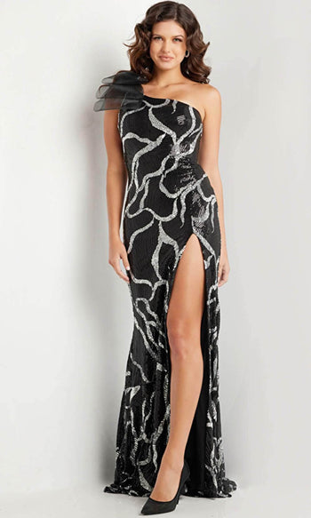 Jovani 38377 - Sequin Asymmetric Sheath Gown - Prom
