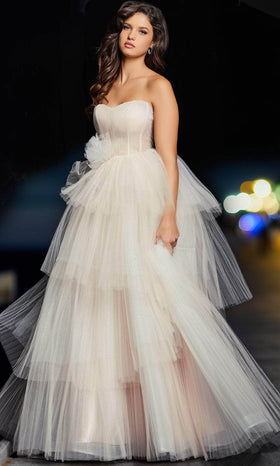 Jovani 38537 - Off-Shoulder Corset Tiered Gown