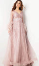 Jovani 38583 - Feather Embellished Long Sleeve Prom Dress - Prom