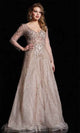 Jovani 38589 - Sheer Long Sleeve Beaded Prom Gown - Prom