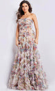 Jovani 38650 - Floral Print Ruffled A-line Gown - Prom