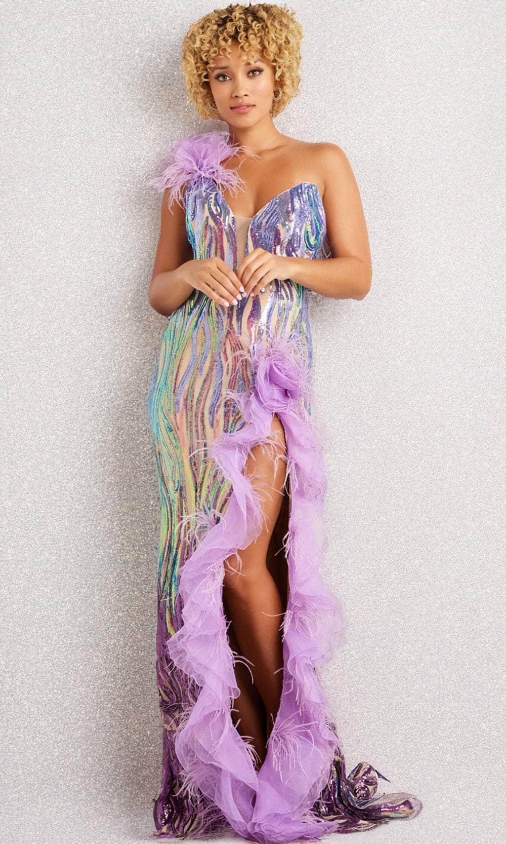 Jovani 38678 - Long Dress with Sequined Illusion and Ruffles - Prom
