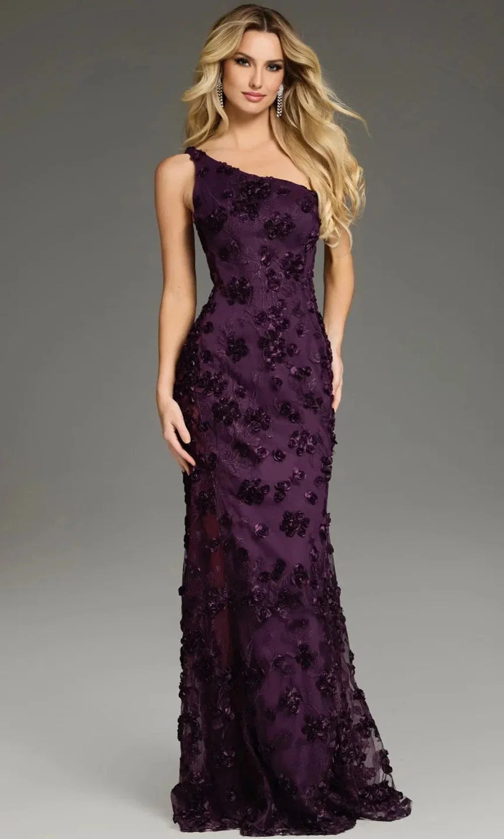 Jovani 38684 - One Shoulder Gown with 3D Appliques