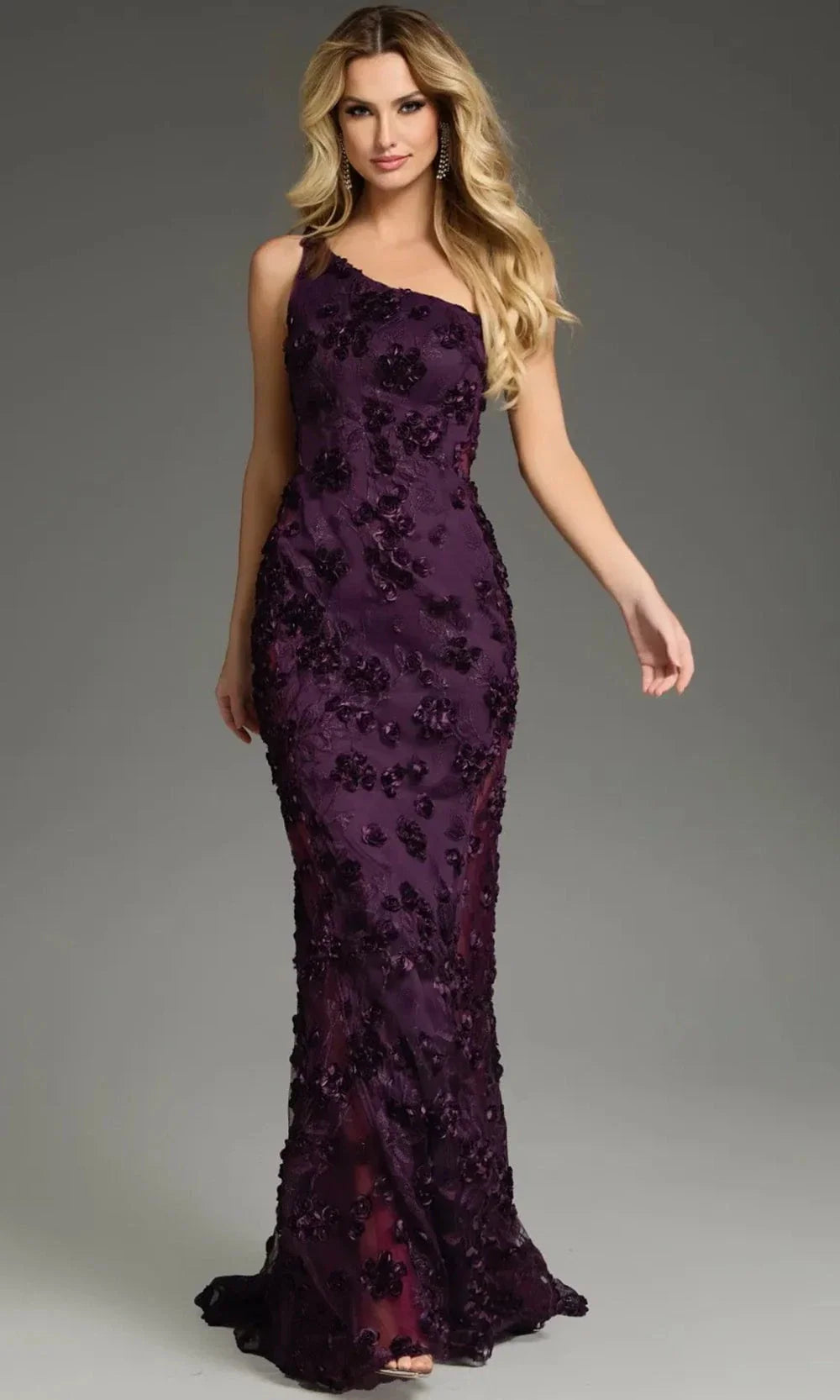 Jovani 38684 - One Shoulder Gown with 3D Appliques Special Occasion Dress