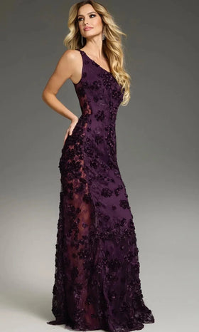 Jovani 38684 - One Shoulder Gown with 3D Appliques