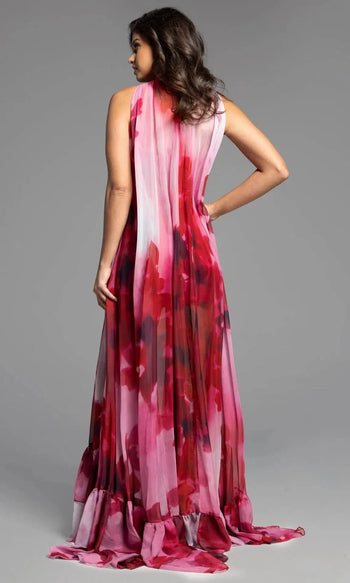 Jovani 38719 - Floral A-line Halter Gown