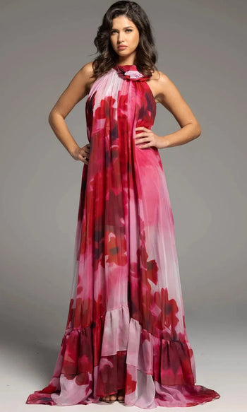 Jovani 38719 - Floral A-line Halter Gown Special Occasion Dress