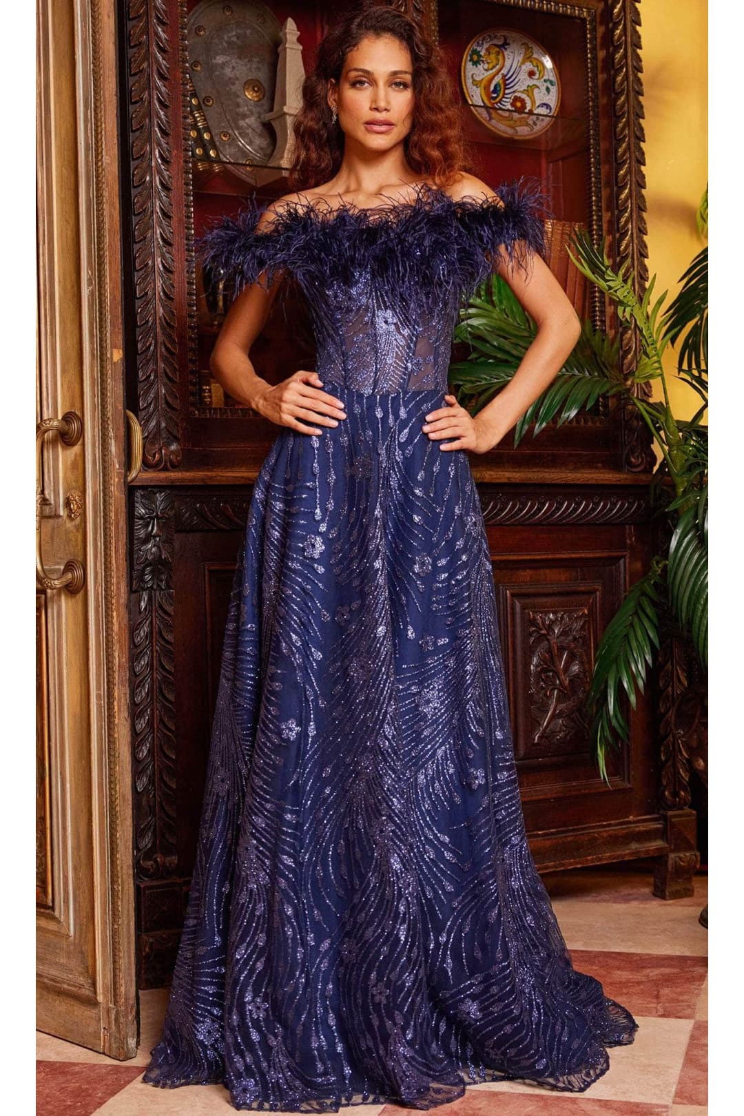 Jovani 38720 - Floral Applique Tulle Prom Dress - Prom
