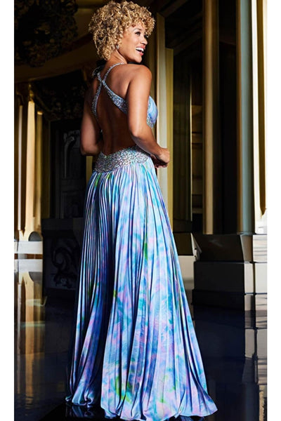 Jovani 38722 - Elegant Print Detail Satin Sheath Gown - Prom