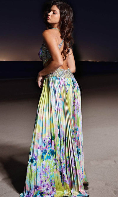Jovani 38733 - Long Floral Pleated Dress - Prom