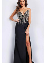 Jovani 38746 - Satin Cape Beaded Long Gown