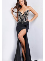 Jovani 38746 - Satin Cape Beaded Long Gown